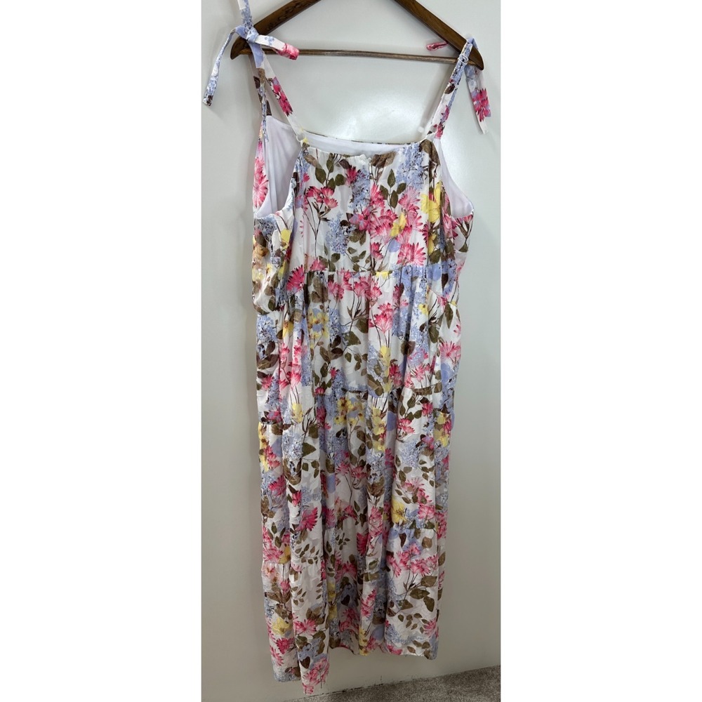Lane Bryant Floral Maxi Dress Tiered Tie Strap Pockets Lined Plus Size 24 Summer - Picture 14 of 15